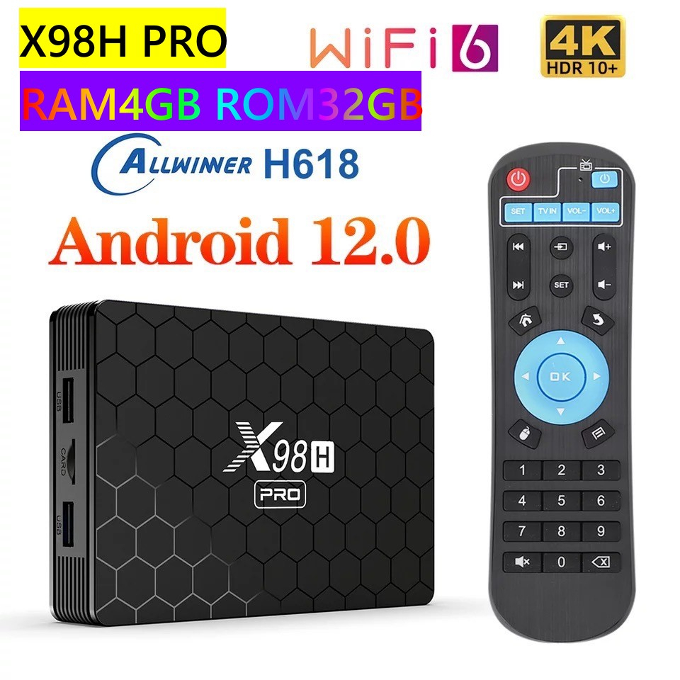 NEW-X98H PROกล่องทีวี Android 12.0 Amlogic S905W2X98H PRO TVbox 4G 32G  AV1 BT 2.4G 5G Wifi 4K HDR Y
