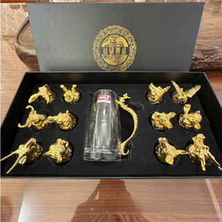 ชุดแก้วไวน์ 12แก้วนักษัตรจีน Wine Decanter Twelve Zodiac Sign Whisky Decanter And Tumbler Gift Set หัวนักษัตรสีทอง