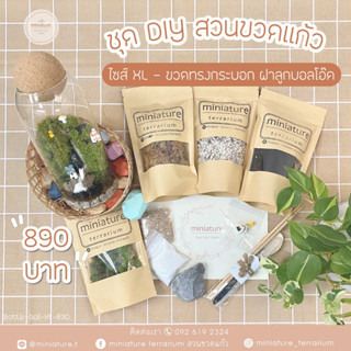 ชุดจัดสวนขวดแก้ว ไซส์ XL -ขวดทรงกระบอก ฝาลูกบอลโอ๊ค (9*19.5)