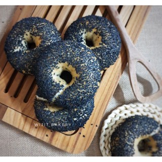 Black sesame bagels เบเกิ้ลผสมงาดำคั่ว เบเกิ้ลงาดำ เบเกิลงาดำ ยีสต์ธรรมชาติ