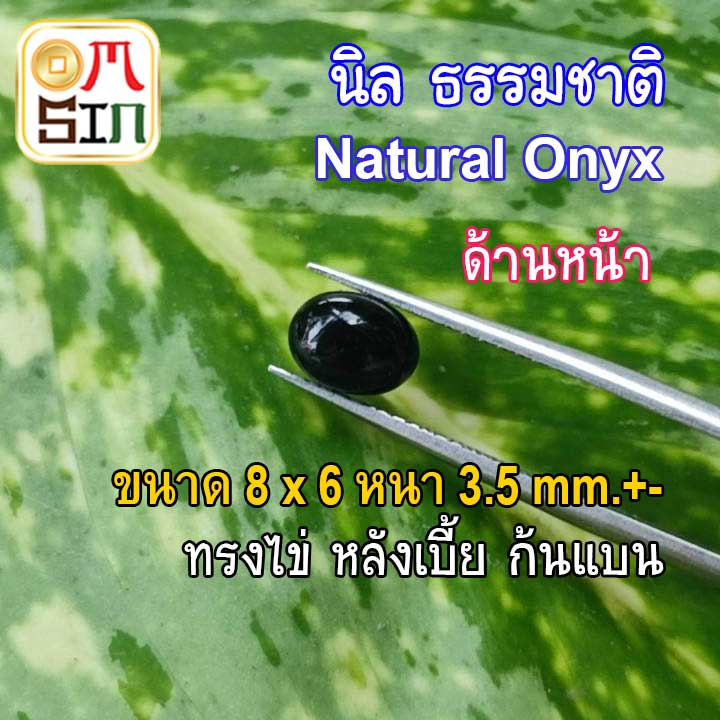 A209 8 x 6 mm.+- ไข่ นิล หลังเบี้ย พลอย ก้นแบน Onyx Natural สีดำ ธรรมชาติ พลอยแท้100%