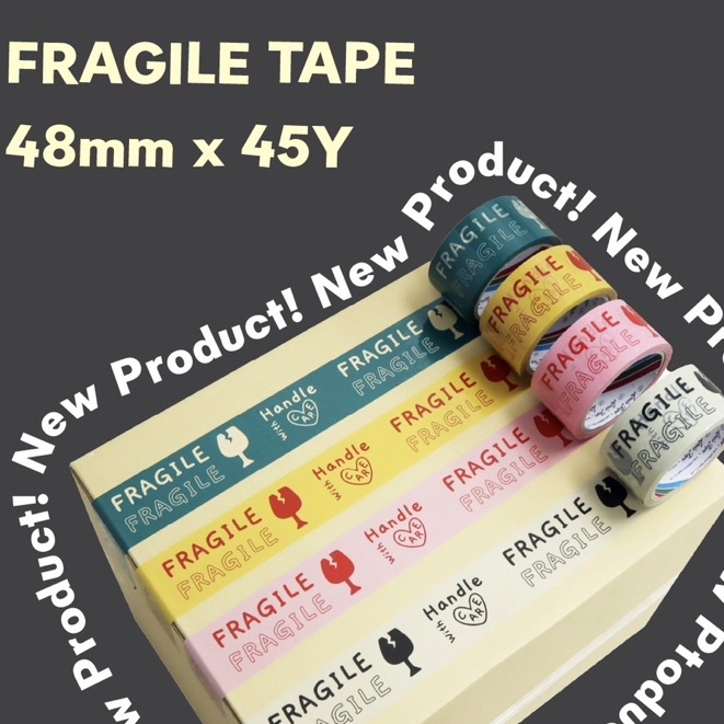 (ส่งไวแท้) เทประวังแตก FRAGILE สีพาสเทล Handle with care เทปลายน่ารัก หลากสี เทปปิดกล่อง ระวังแตก แบบใหม่ แบบสับ