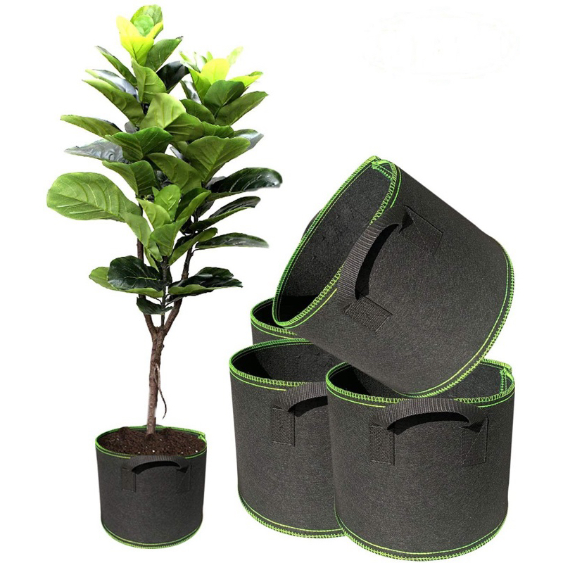 Non-woven fabric Grow bag กระถางผ้า สีดำขอบเขียว กระถางผ้าปลูกต้นไม้ ถุงปลูกต้นไม้ 1/2/3/5/7/10/12/1