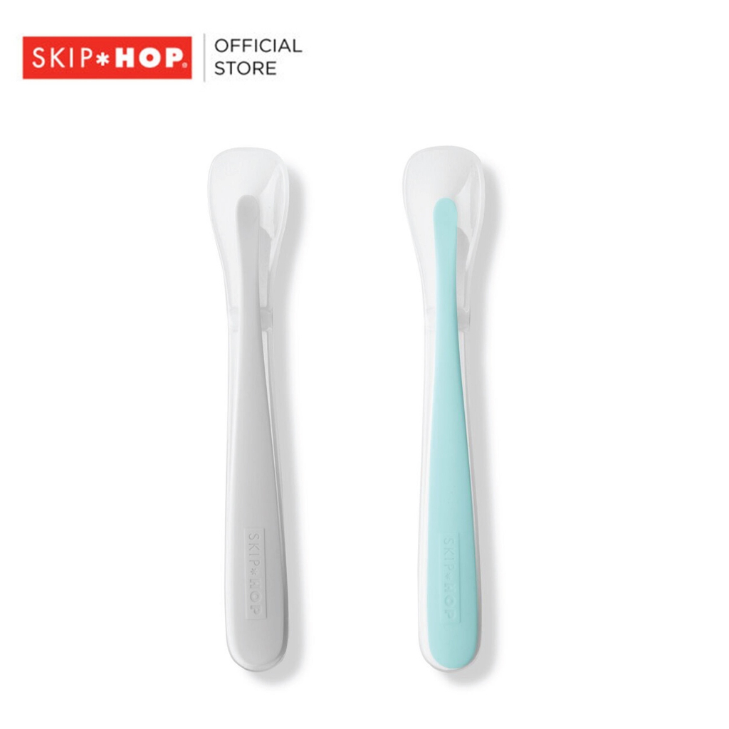 Skip Hop Easy Feed Spoons Grey / Teal ช้อนซิลิโคนเด็ก เซ็ต 2 ชิ้น นุ่ม ปลอดสาร BPA & Phthalate