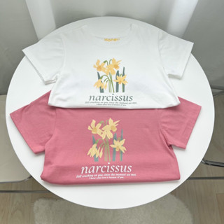 Baby Crop เสื้อยืดทรงครอป งาน Honey mood ผ้า cotton ลาย Narcissus