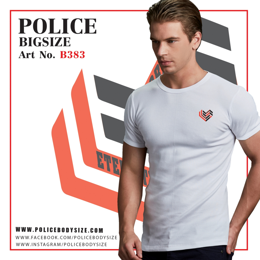 Police Bodysize เสื้อยืดคอกลม ทรง Slim fit พอดีตัว สีขาว,ดำ,เทา, ใส่ได้ทั้งผุ้ชาย/ผู้หญิง (รหัส : F575,B383,X116) — صورة 3