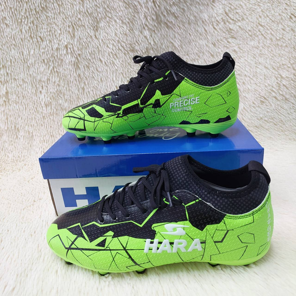 HARA ฮาร่า รองเท้าสตั๊ดหุ้มข้อ สีดำเทา,สีเขียว รองเท้าฟุตบอล (l.107) (l.73) (S.214)
