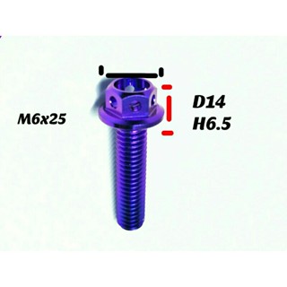 น็อตไทเทเนียมแท้ หัวเรซเจาะ M6x25 ความโตหัว 14มิล สูง 6.5 มิล