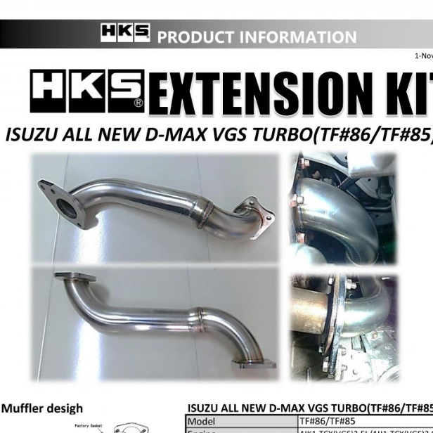 ท่อ HKS Isuzu D-Max VGS Turbo Extension Kit เครื่อง 4JK1 4JJ1