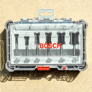 BOSCH ชุดทริมเมอร์แกน 1/4นิ้ว ดอกกัดไม้ ดอกกัดตรง(ชุด6ดอก)รุ่น 2607017467 (ของแท้)