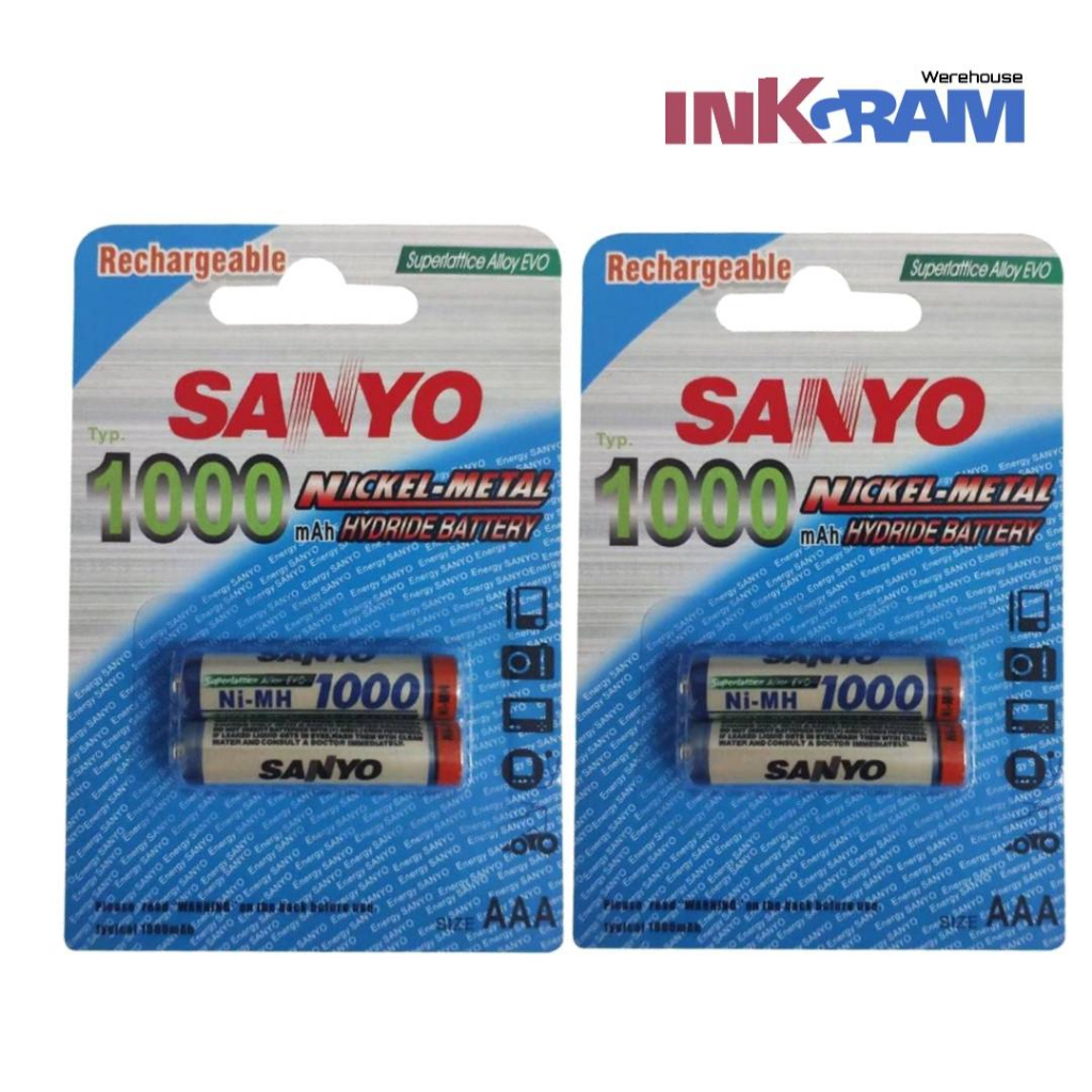 Sanyo ถ่านชาร์จ AAA 1000 mAh NIMH Rechargeable Battery 4 ก้อน