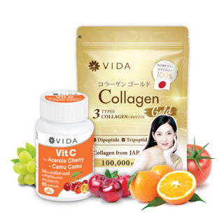 [Health &amp; Beauty Set] Vida Collagen Gold 100g. 1 Sac. x Vida Vit C 60 Capsules 1 Jar.