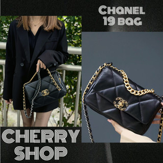 🔥Hot ชาแนล🍒Chanel 19 bag กระเป๋าหูหิ้วสายโซ่แท้💯กระเป๋าสะพายข้าง Flap สะพายข้าง หนังแกะ สีดำ🍒เล็ก กลาง ใหญ่