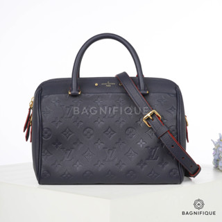 LOUIS VUITTON SPEEDY EMBOSSED 25_ NAVY_ RED MONOGRAM CANVAS GHW