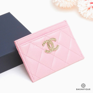 NEW CHANEL CARD HOLDER SHORT METALLIC PINK CAVIAR SHW