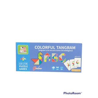 colorful tangram puzzle games งานไม้รูปทรงเรขาคณิต พร้อมการ์ดภาพ