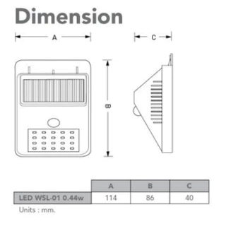 EVE โคมไฟติดผนัง LED โซล่าเซลล์ โคมกันน้ำ รุ่น WSL-01 ขนาด 0.44W แสงเหลือง
