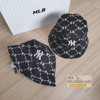 ของแท้ 💯% MLB Monogram Dia Bucket Hat หมวกปีก NY ผ้าหนา สีดำ 🖤🖤️​