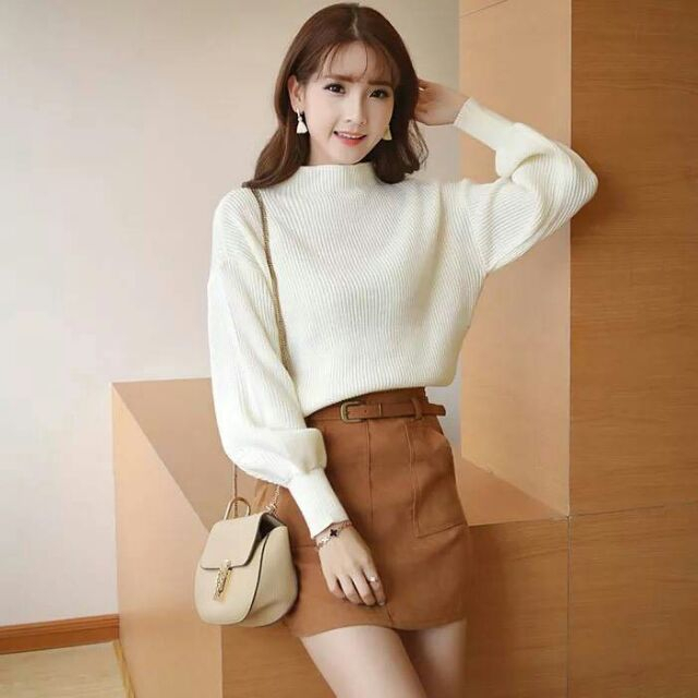 สินค้าพร้อมส่งทุกวันจากไทย เสื้อกันหนาวไหมพรม คอปีน หญิง