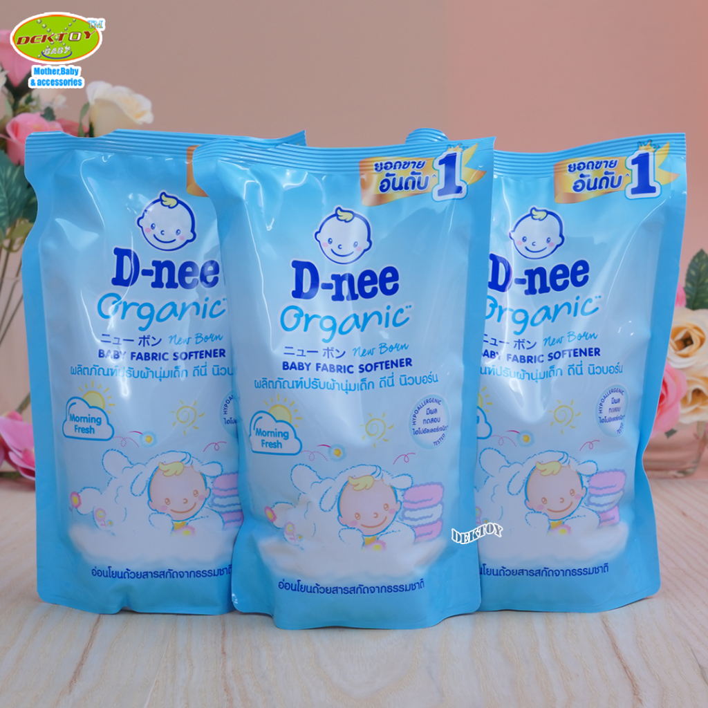 3 ถุง D-nee ดีนี่ Organic น้ำยาปรับผ้านุ่ม กลิ่น Morning Fresh 530 มล.สีฟ้า