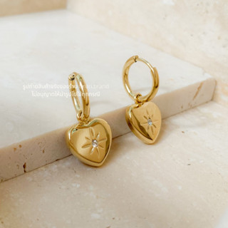 FAV TINARI 45 gold heart earrings hoops diamond ตุ้มหู ต่างหู ห่วง หัวใจ แต่งเพชร ต่างหูทอง จี้หัวใจ ของขวัญ