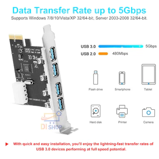 USB 3.0 Card 4port - PCI Express PciE SuperSpeed USB 3.0