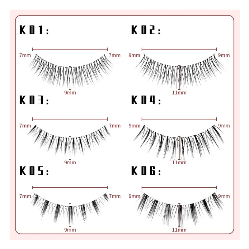 (พร้อมส่ง) ขนตาปลอม แนวเกาหลี K1-6 บรรจุ 5 คู่ กล่องฟ้าชมพู