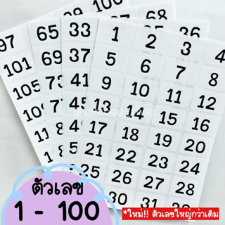 สติ๊กเกอร์เลข 1-100 ขนาด 25x38 มม. เนื้อกระดาษ ไดคัทแล้ว ชุดละ 4 แผ่น ไม่กันน้ำ