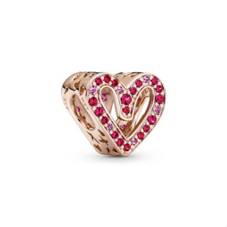 [พร้อมส่ง สินค้าแท้ 💯] Pandora Ruby Red &amp; Pink Freehand Heart Charm