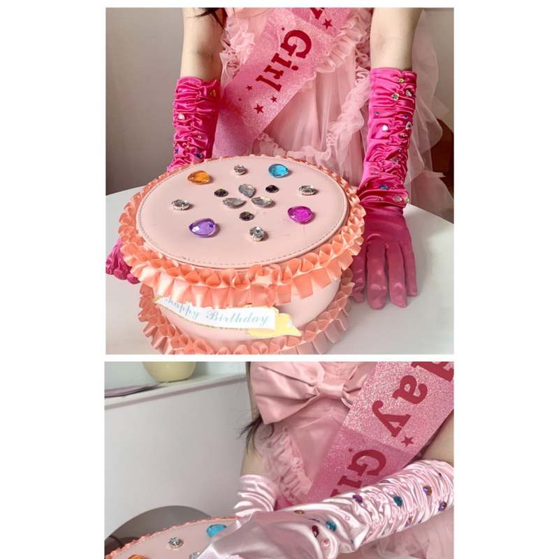 blinkgirl〰️พร้อมส่ง   ถุงมือวันเกิด ฟิลเจ้าหญิง มีเพชรแบบติดแถมให้ด้วยน้า ถ่ายรูปออกมาแล้วปังมาก ถุงมือ ถุงมือปาร์ตี้
