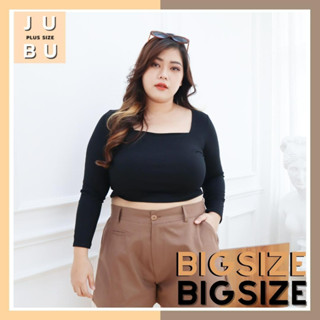 🔥พร้อมส่ง🔥เสื้อครอปคอเหลี่ยมแขนยาว ผ้าเรย่อน อก 34-50 นิ้ว เสื้อสาวอวบ plussize #500