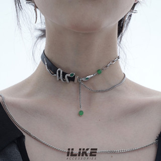 🔥Sale🔥สร้อยคอโชคเกอร์หนังรูปงูแต่งอะไหล่โซ่คล้อง ILIKE Snake Leather Choker พร้อมส่ง
