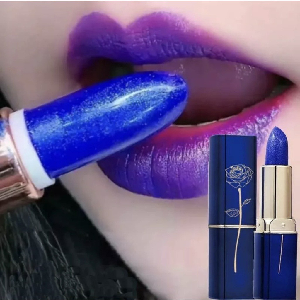 Lessxcocoลิปสติก ลิปบาล์มเปลี่ยนสีตามอุณภูมิกุหลาบสีน้ำเงิน ติดทนกันน้ำ ลิปไม่ติดแก้ว ไม่ติดแมส-1966