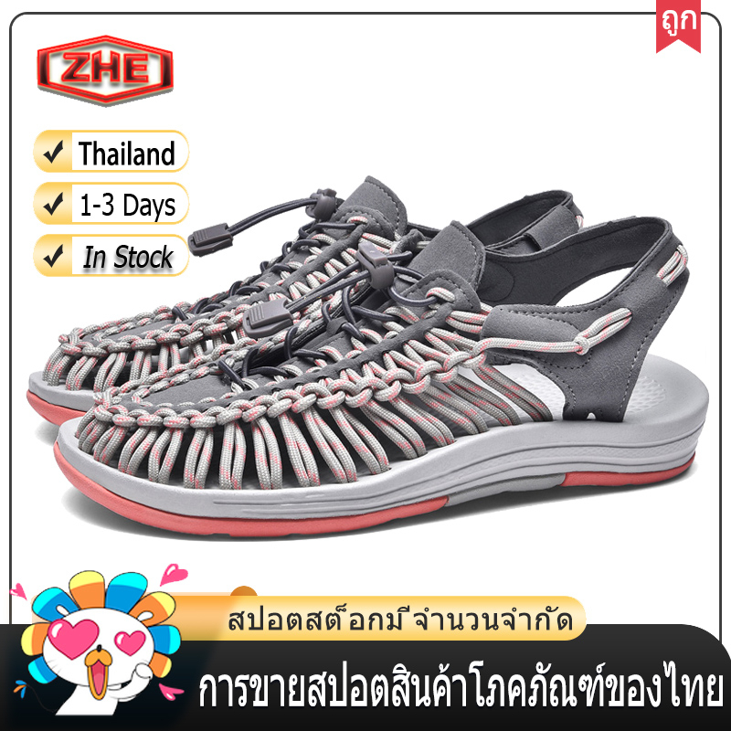 ZHE【จัดส่งในไทย 1-3 วันได้รับ】เลดี้ KENEN รองเท้าแตะสีเทาสีชมพูกุหลาบสีแดงด้านล่างข้าวสีน้ำตาลข้าวสี