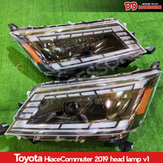 ไฟหน้า รถตู้  hiace 300 commuter 2019 2020 2021 ลาย V1  งาน สวยๆ ปลั๊กตรงรุ่น ไฟเลี้ยววิ่ง