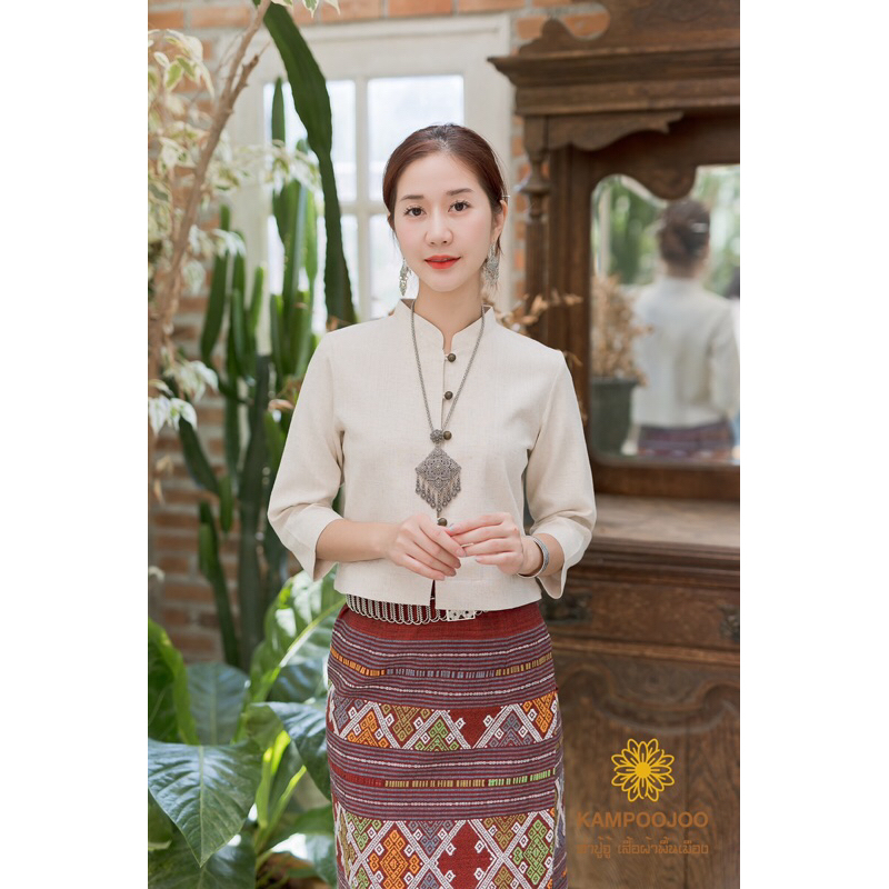 เสื้อพื้นเมือง คอจีนใยกัญชงอัดกาว
