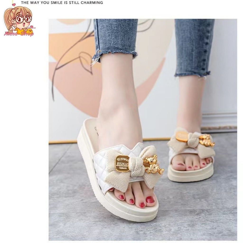 มาใหม่ ❗ รองเท้าแตะสวมแฟชั่น 🍭รองเท้าโบว์น้องหมี พื้นนิ่ม งานน่ารักพร้อมส่ง 🚚 T174 - รูปที่ 2