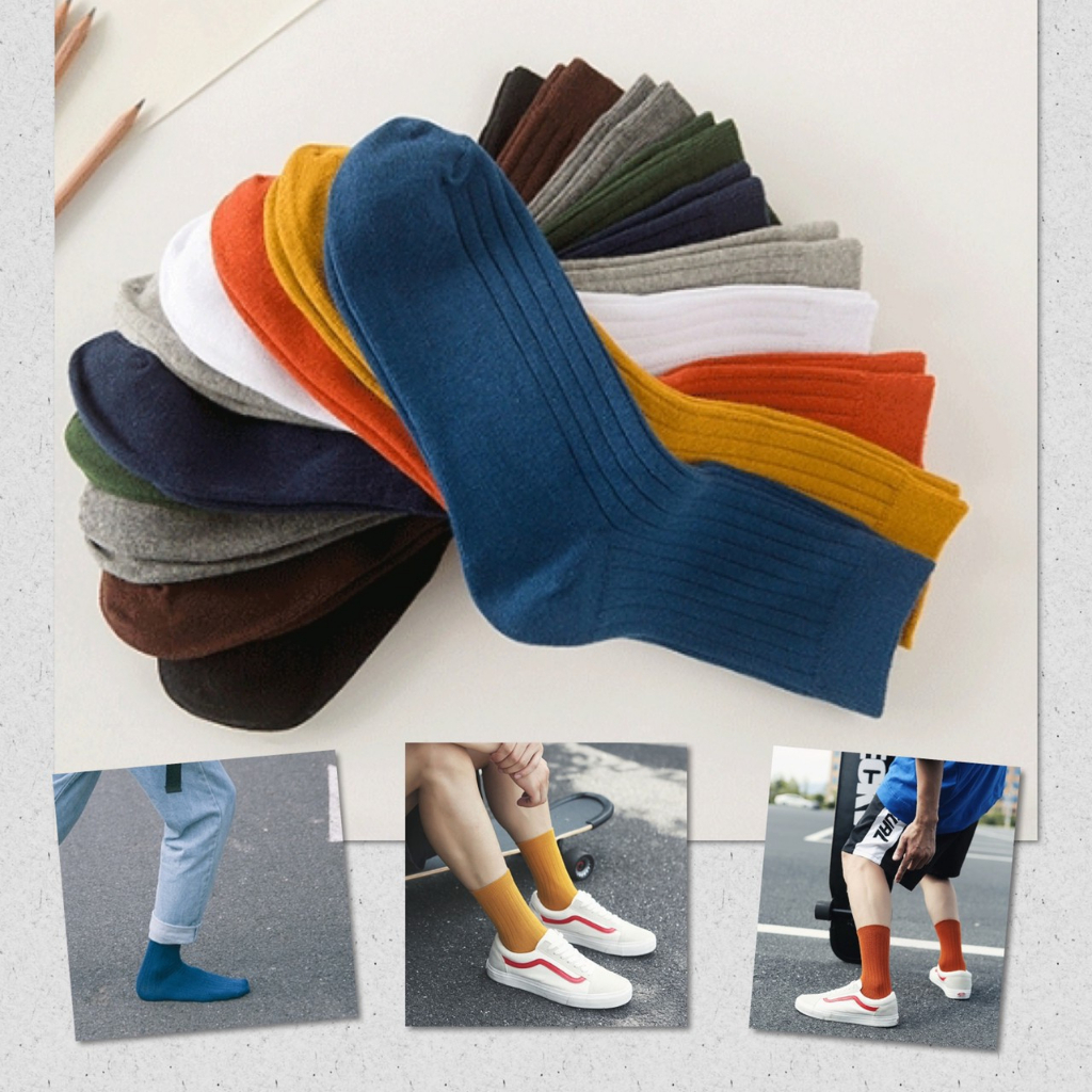 🌈 ถุงเท้า สีพื้น ถุงเท้าแฟชั่น หนานุ่ม กันลื่น 🌈