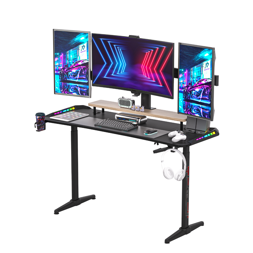 Wisfor โต๊ะเล่นเกม RGB แบบปรับได้ขนาด 63” พร้อมไฟ LED โต๊ะคอมพิวเตอร์สำหรับเล่นเกมรูปตัว T ที่ออกแบบตามหลักสรีรศาสตร์