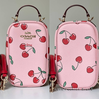 👑ผ่อน0%~แท้100%👑 CF371 กระเป๋าสะพาย ใส่โทรศัพท์ Coach Eva Phone Crossbody With Heart Cherry Print