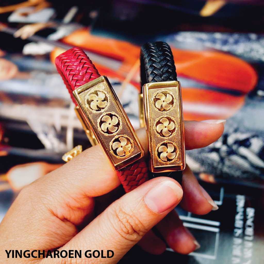 ข้อมือสายหนังกังหัน ทองแท้ 99.99% แถมกล่องกำมะหยี่