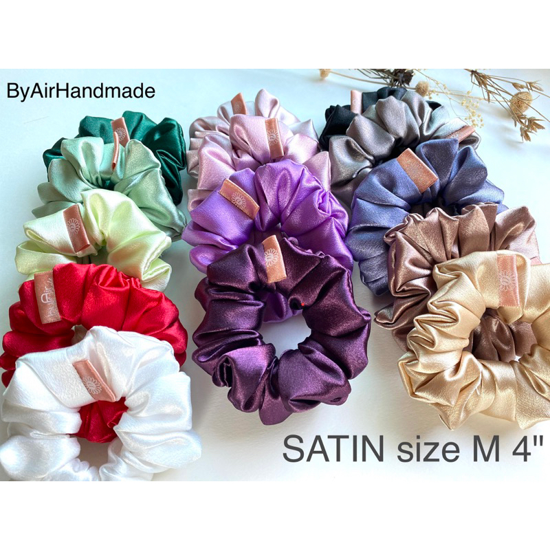SCRUCHIES ยางมัดผม ผ้าซาติน เนื้อนุ่ม สวย หรู size•M 4" ผ้าซาตินเนื้อดี มัดแน่น ไม่กินผม