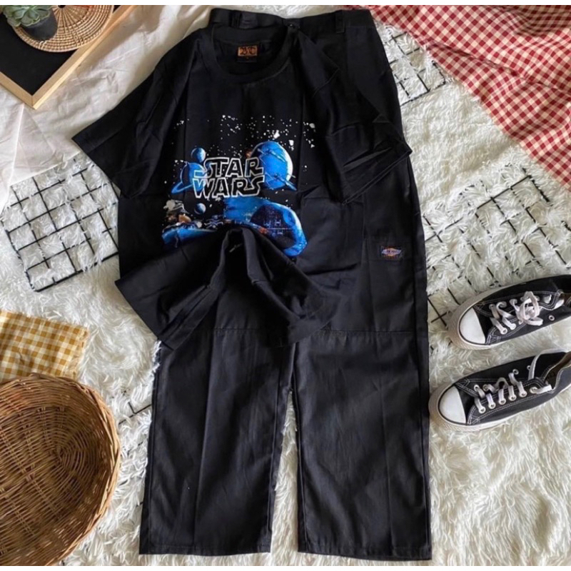 เสื้อวงวินเทจ+กางเกงดิกกี้ขาต่อสีดำ