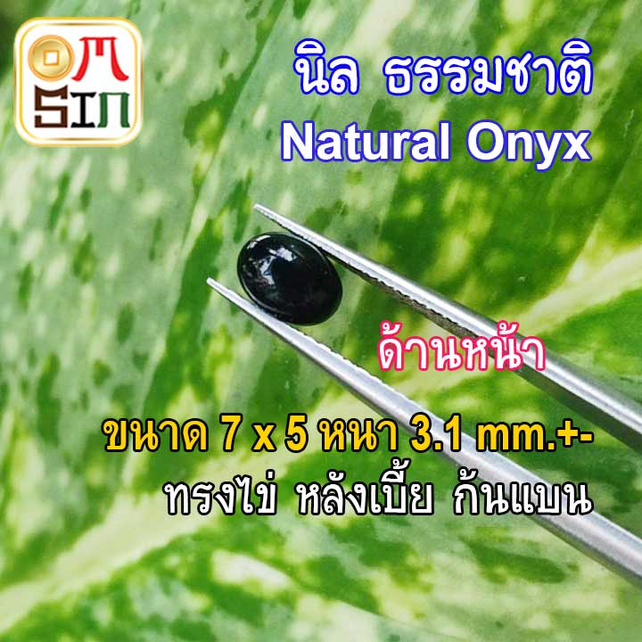 A209 7 x 5 mm.+- ไข่ นิล หลังเบี้ย พลอย ก้นแบน Onyx Natural สีดำ ธรรมชาติ พลอยแท้100%
