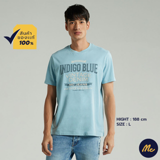 Mc JEANS เสื้อยืดแขนสั้น ผู้ชาย เสื้อยืด แม็ค แท้ คอกลม สีฟ้าอ่อน ผ้านุ่ม ระบายอากาศได้ดี MTSZ698