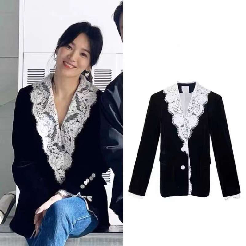 เสื้อblazerสูทผ้ากำมะหยี่ oversize ใส่คลุมใส่ทำงาน ตามซงฮเยคโย ตรงปก