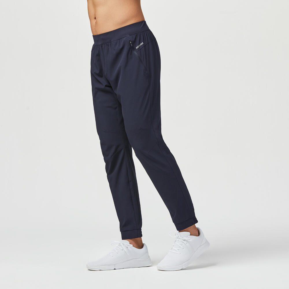 กางเกงวอร์ม กางเกงขายาว กางเกงผู้ชายคาร์ดิโอ DOMYOS Men's Fitness Cardio Training Bottoms 500 Navy B