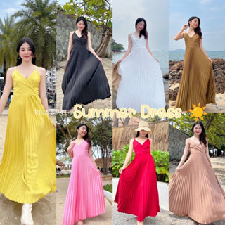 summer dress เดรสสายเดี่ยวตัวยาวผูกโบว์หลัง ชุดเดรสใส่ไปทะเล เดรสสายเดี่ยว เดรสผูกหลัง