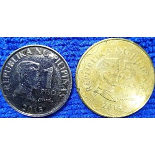 เหรียญ​หมุนเวียน​ ฟิลิปปินส์​  Philippines  ชุด 1 Peso,  5 Piso  ใช้แล้ว​  (No. 020)