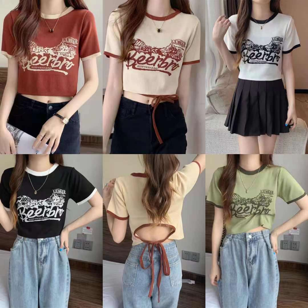 พร้อมส่ง*เสื้อครอปไหมพรม มีเชือกผูกเอว ใส่สวยเซ็กซี่นะจ๊ะ56066*